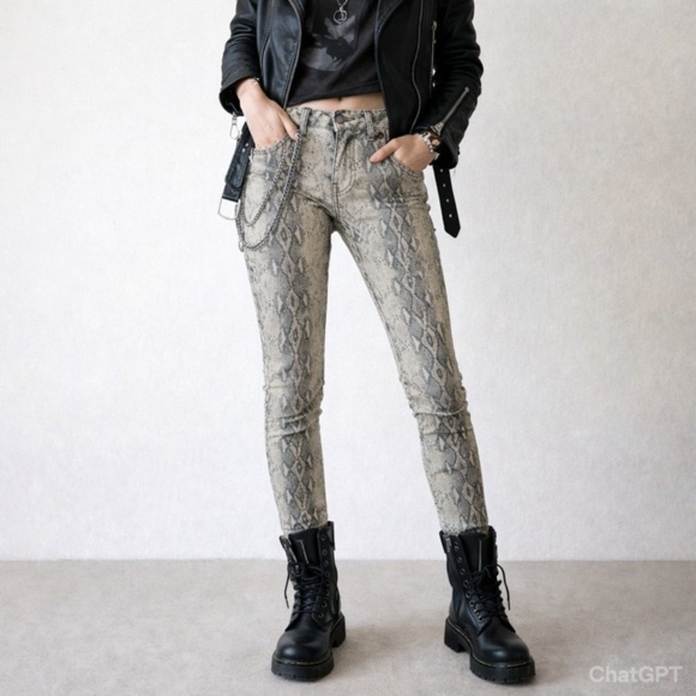 Judy Blue Women's Skinny Fit Snake Jeans 5/27 (27x28") Punk Combat Brown Black